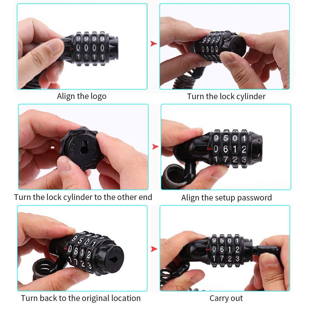 XUNTING Mini Cycling Combination Bike Lock Portable Anti-Theft 4 Digit Combination Travel Luggage Helmet Bicycle Cable Lock