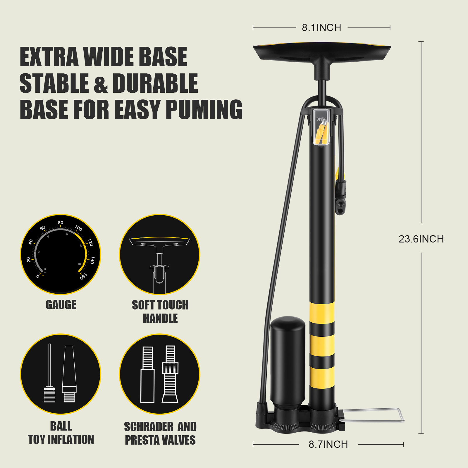 Xunting High Quality Bike Air Pump Aluminum Bike Accessories 160Psi Hand Bicycle Pumps Portable Cycle Floor Pump For Bike Tires