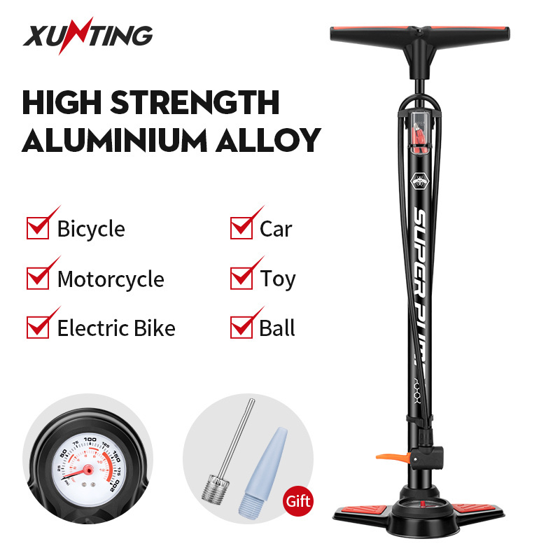 Xunting 160 PSI OEM Aluminum Alloy Floor Air Cycling Pump Fietspomp Hand Air Tire Bicycle Pump Air Bike Pump With Pressure Gauge