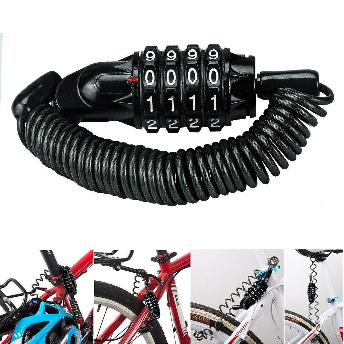 XUNTING Mini Cycling Combination Bike Lock Portable Anti-Theft 4 Digit Combination Travel Luggage Helmet Bicycle Cable Lock