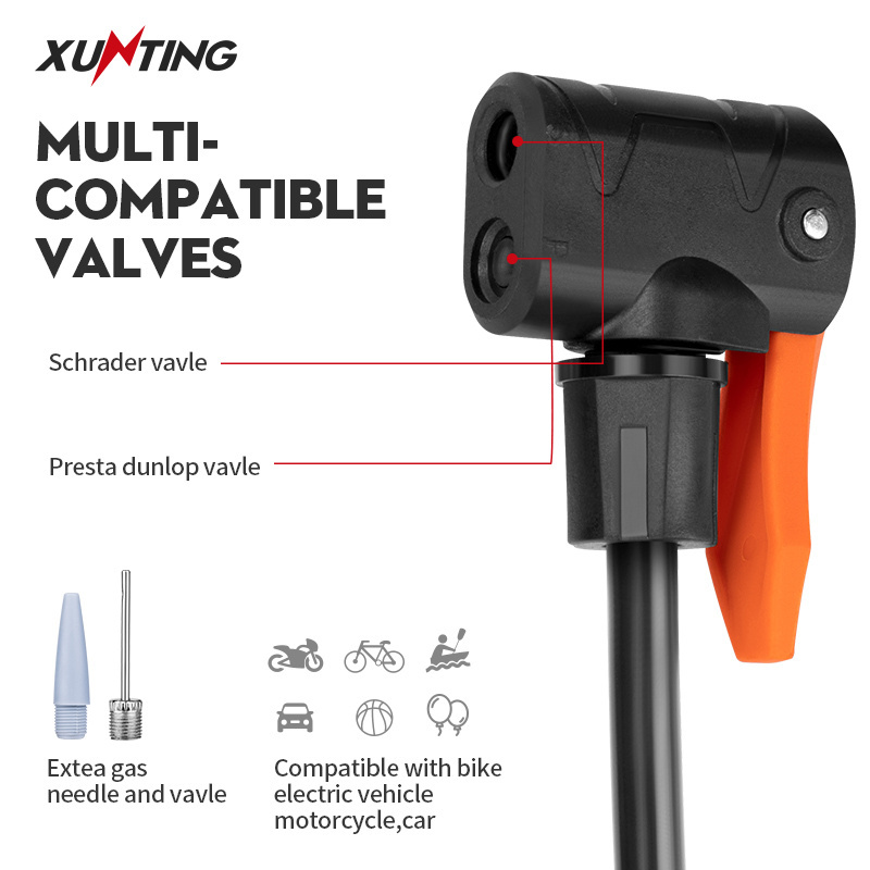 Xunting 160 PSI OEM Aluminum Alloy Floor Air Cycling Pump Fietspomp Hand Air Tire Bicycle Pump Air Bike Pump With Pressure Gauge