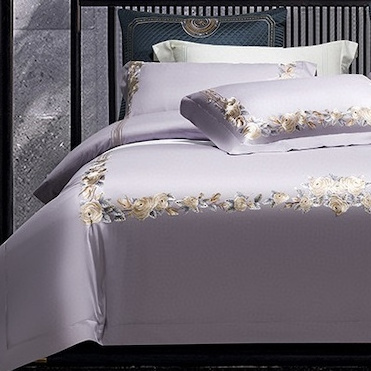 ODM/OEM king size purple embroidery comforter cover soft satin 100%cotton bed sheets bedding sets