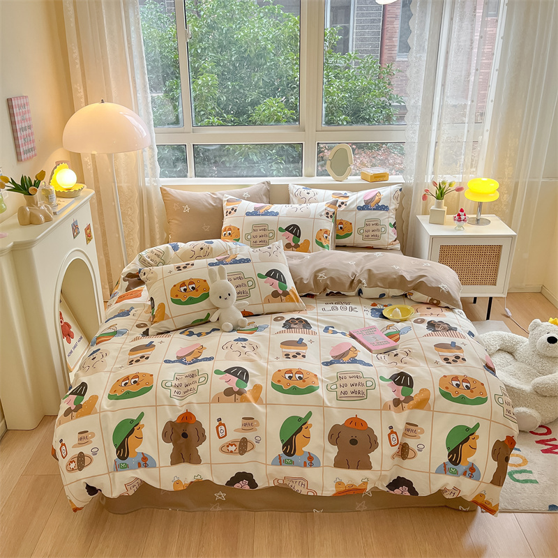 Wholesale 300TC cotton printed cartoon yellow bed sheet 100% cotton duvet cover home textile kids bedding set