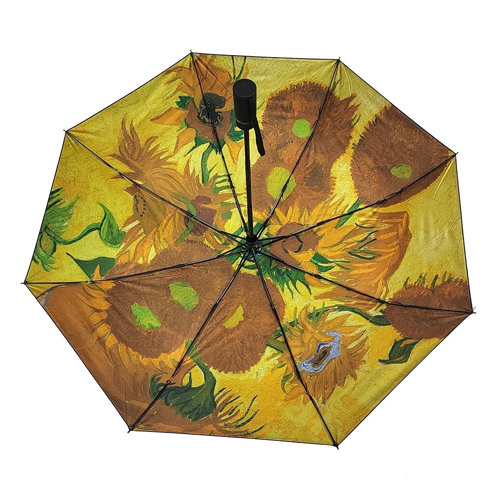 Vincent Van Gogh's Sunflowers Windproof Compact Travel Umbrella With 8 Rib For Men And Women