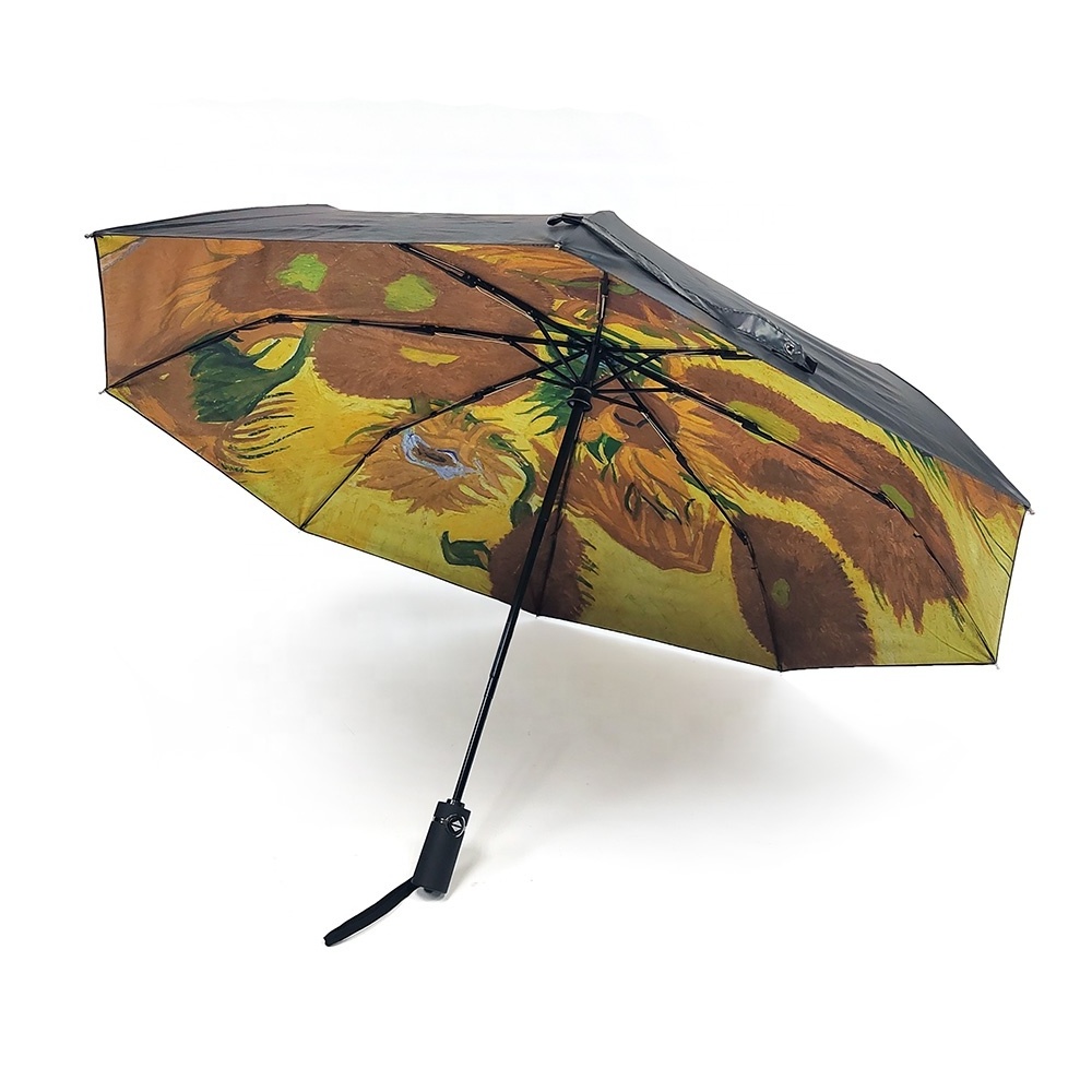 Vincent Van Gogh's Sunflowers Windproof Compact Travel Umbrella With 8 Rib For Men And Women