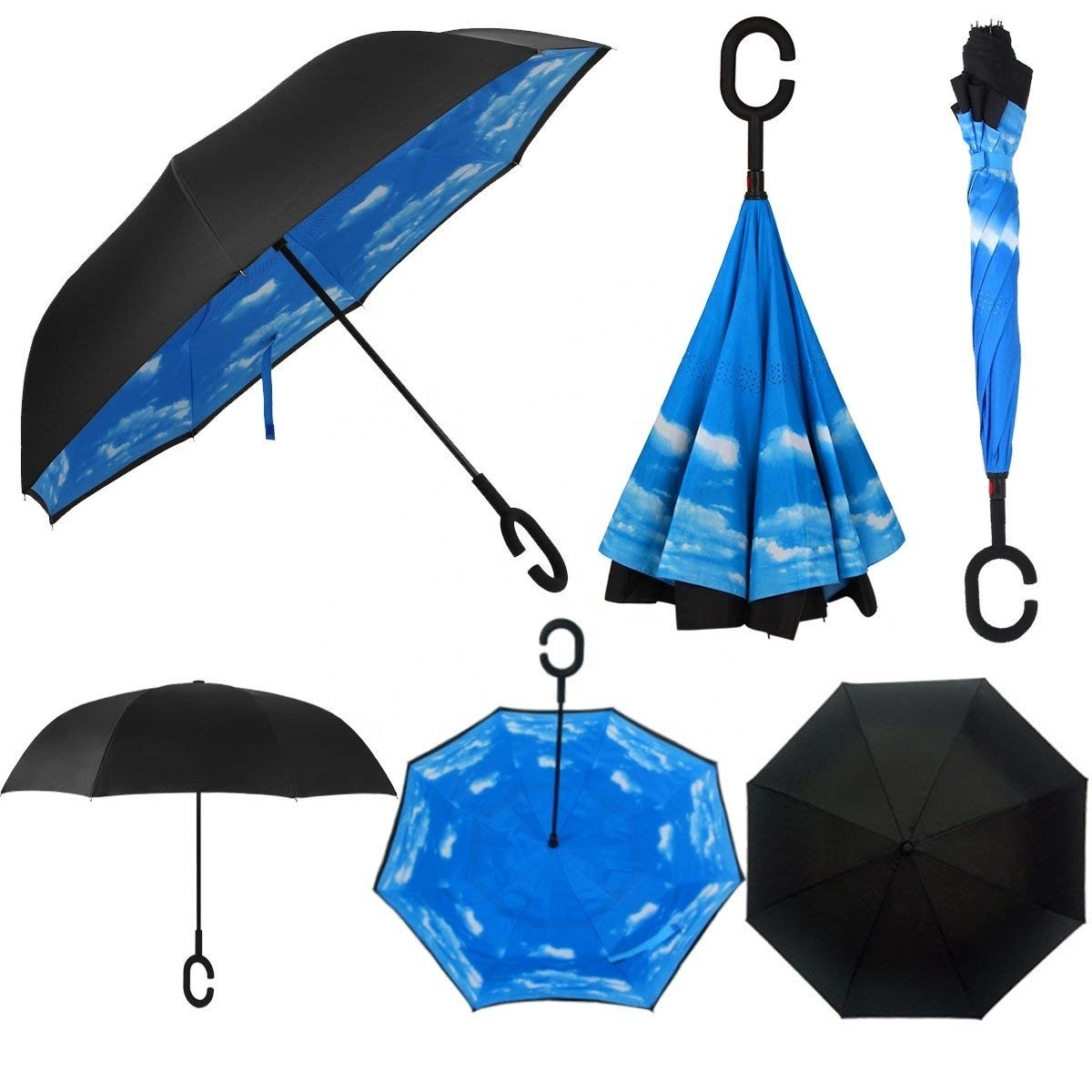 Fiberglass Frame Cheap Wholesale Good Quality Inverted Reverse Umbrella For Rain