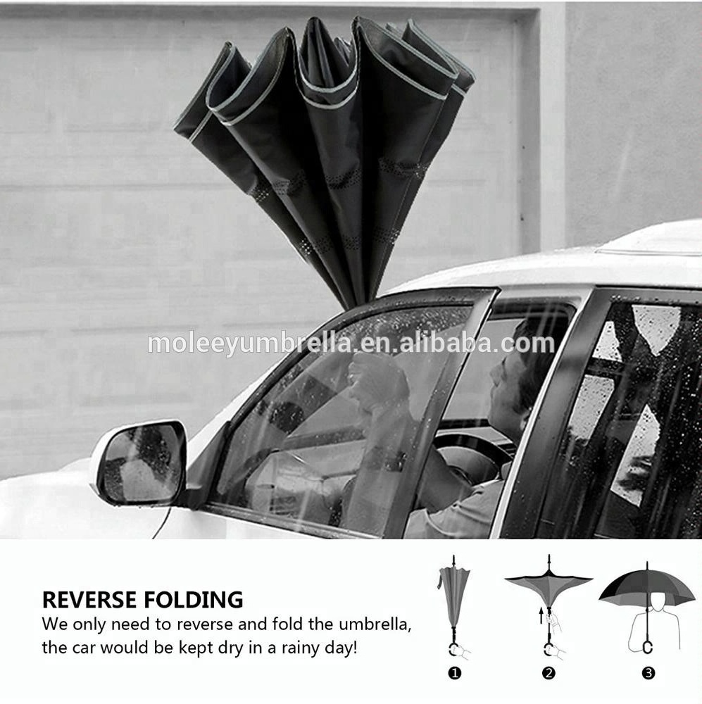 Logo Customize Reverse Folding Magicbrella C Handle Hands Free Inside Out Upside-Down Inverted Umbrella For Wholesale