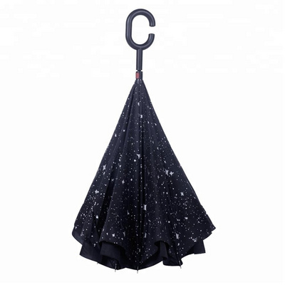 Logo Customize Reverse Folding Magicbrella C Handle Hands Free Inside Out Upside-Down Inverted Umbrella For Wholesale