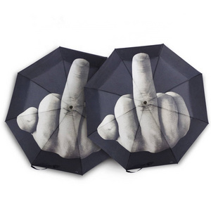 Free Sample Low MOQ Customized Design Unique Middle Finger Funny Umbrella