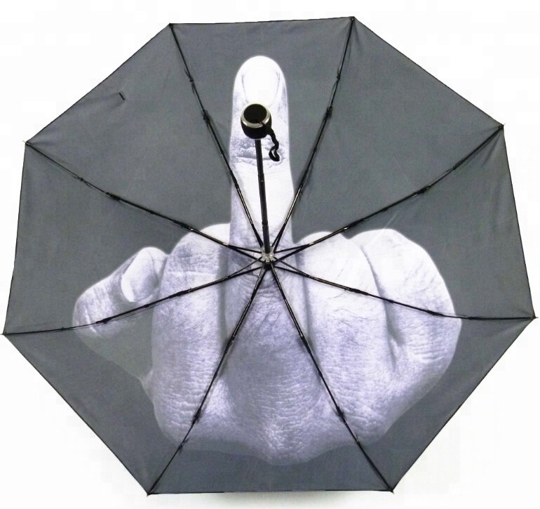 Free Sample Low MOQ Customized Design Unique Middle Finger Funny Umbrella