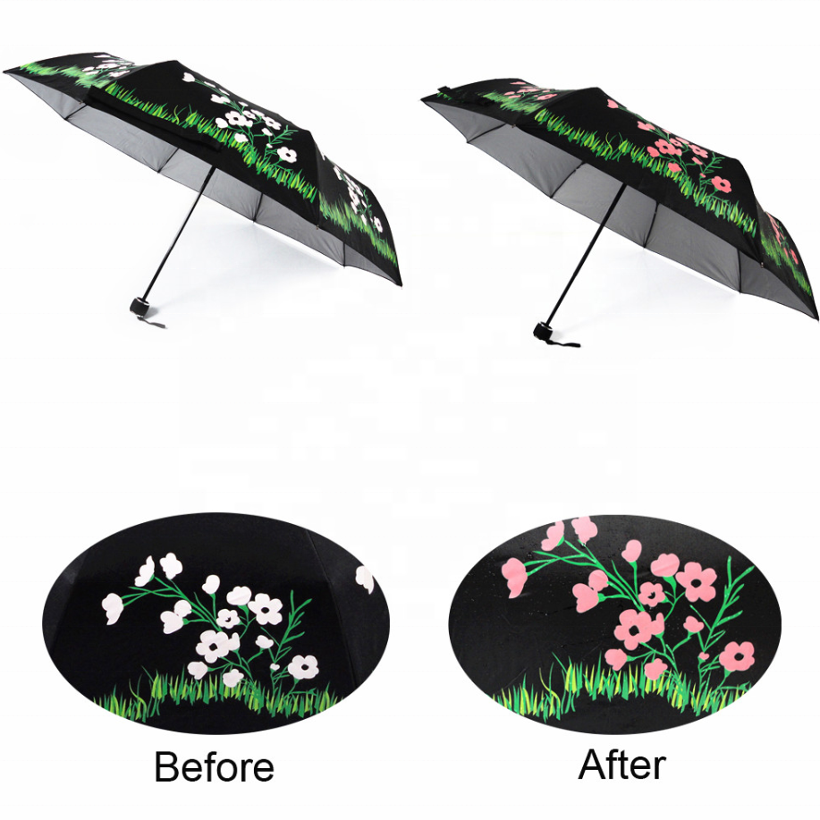 Boys Girls Anti UV Color Changing Cute Cartoon Pictures Clear Plastic Small Folding Umbrella For Kids