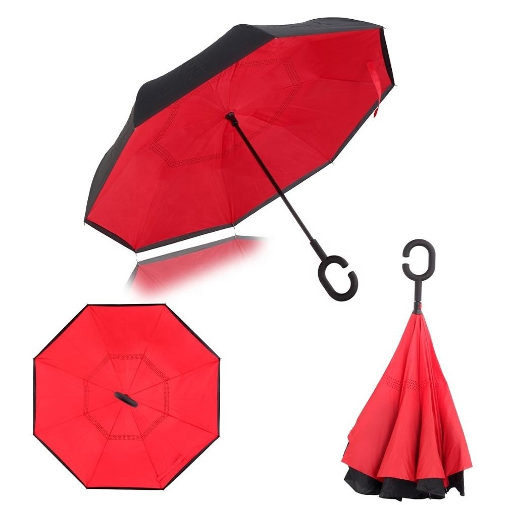 Portable Large Capacity Custom Double Layer Inverted Umbrella Auto Stand Umbrella Made China