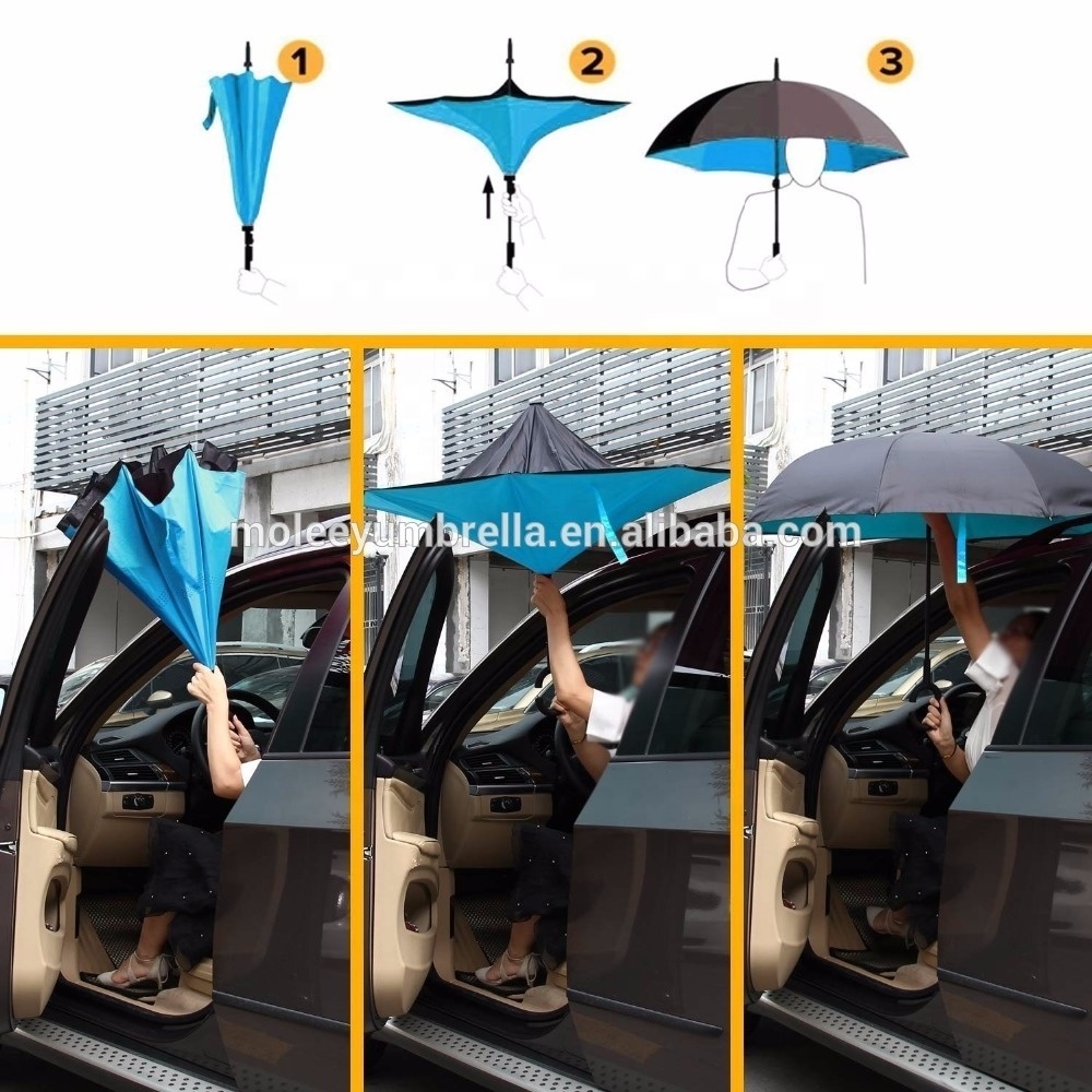 Portable Large Capacity Custom Double Layer Inverted Umbrella Auto Stand Umbrella Made China