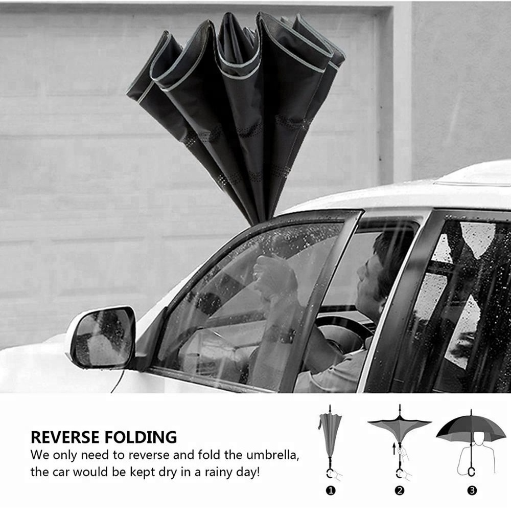 Auto Opening Manual Close C Hook Handsfree Handle Waterproof Inverted Foldable Umbrella