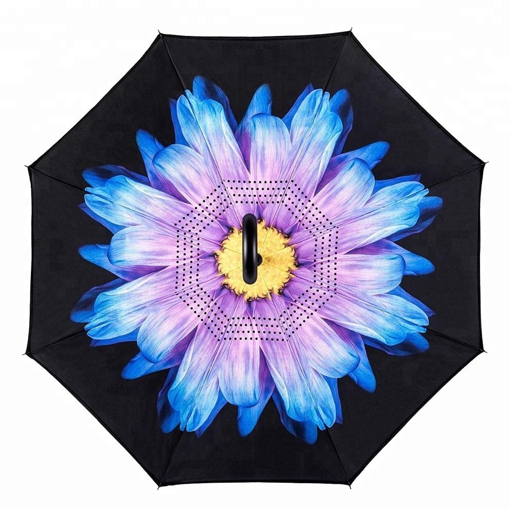 Trendy Manual Open Double Sided Windproof Upsidedown Reverse Folding Umbrella