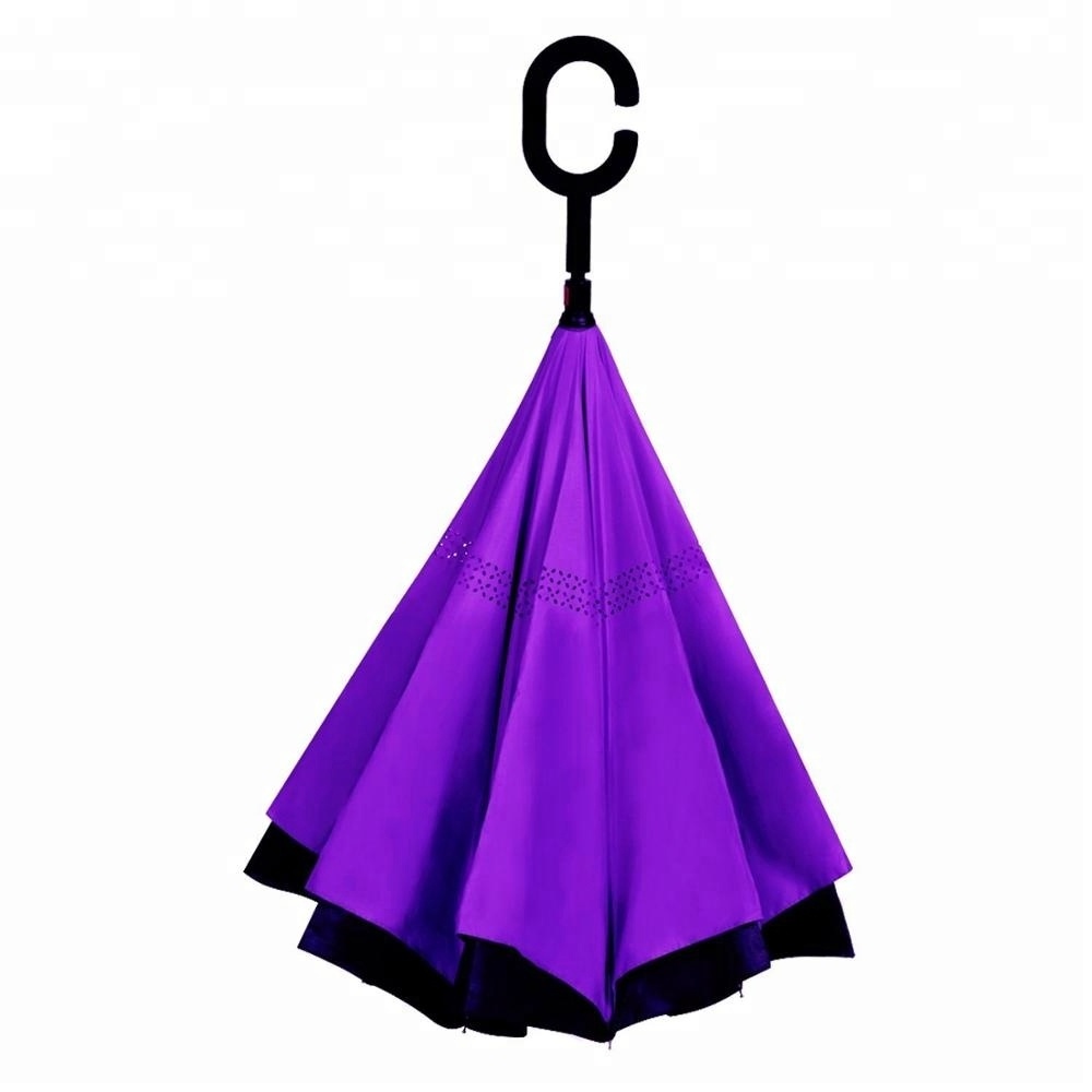 Wholesale 23 25 27 30 Inch C Handle UV Protection Automatic Inverted Umbrella Large Purple