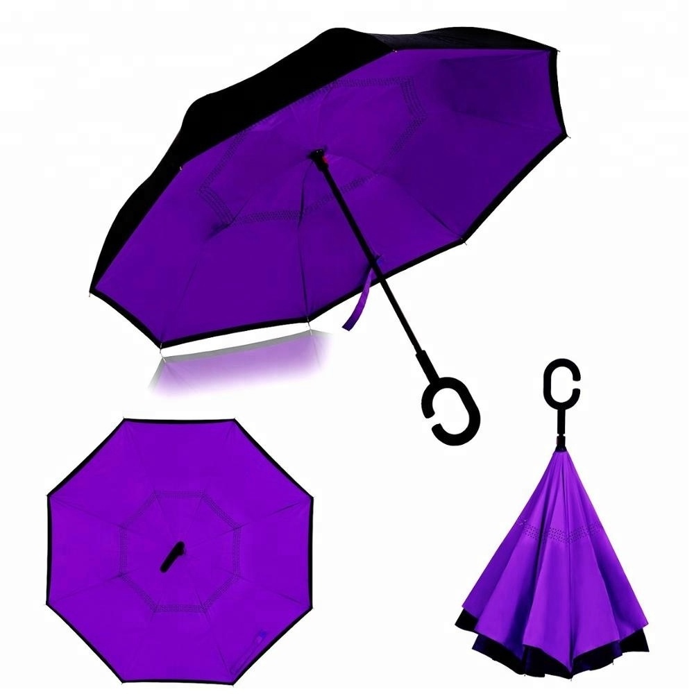 Wholesale 23 25 27 30 Inch C Handle UV Protection Automatic Inverted Umbrella Large Purple