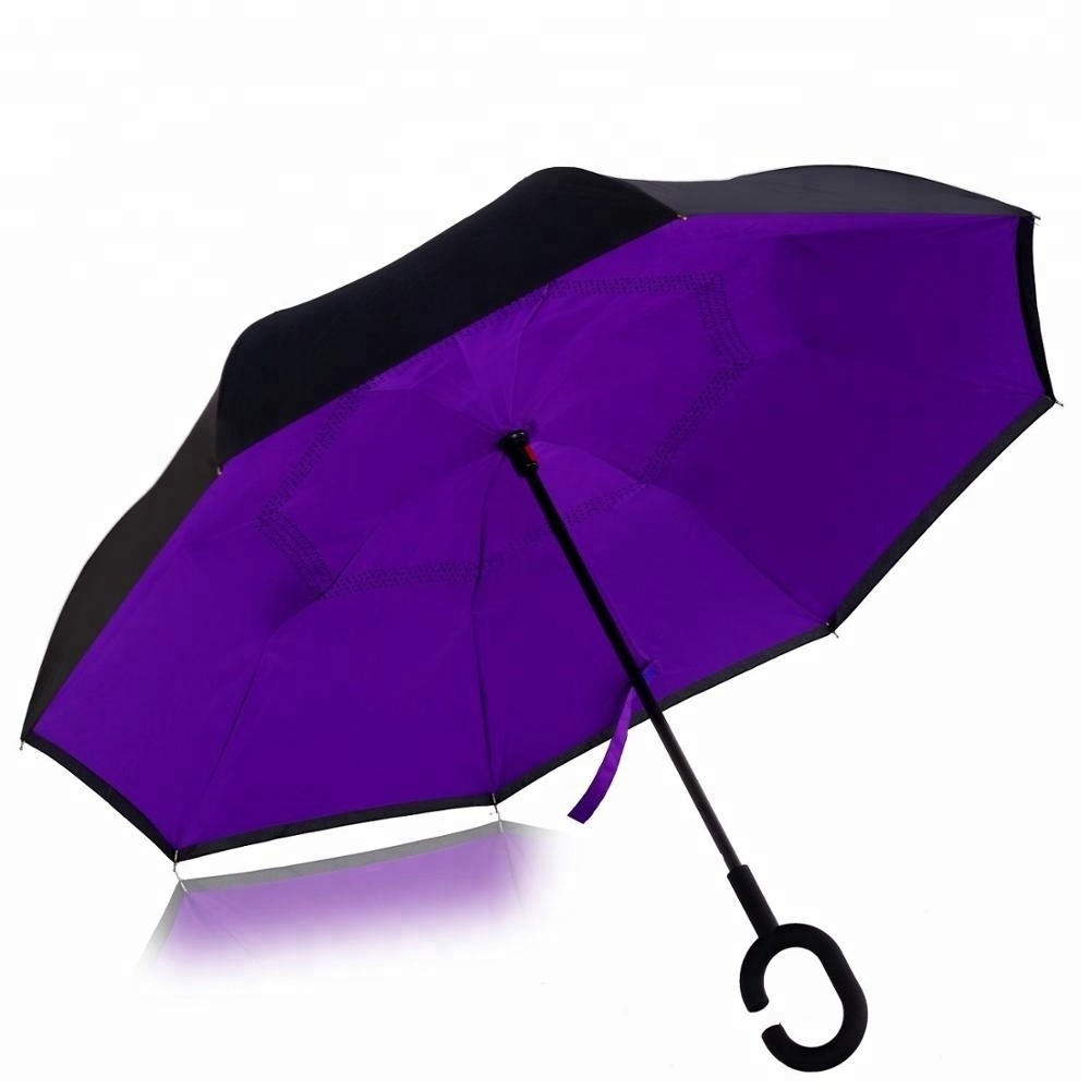 Wholesale 23 25 27 30 Inch C Handle UV Protection Automatic Inverted Umbrella Large Purple