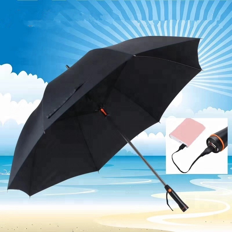 White And Orange Solar Fan 1 Quantity Sun Umbrella With Fan Solar And Wind Protection