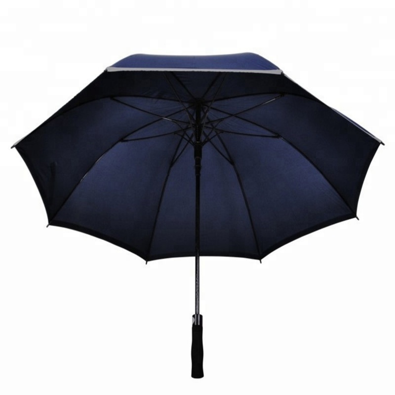 Large Capacity Aluminum Shaft Fiberglass Frame Black Golf Umbrella With Reflective Border