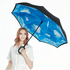 Wholesale Custom C Handle Automatic Car Outdoor Double Layer Folding Reverse Inverted Umbrella