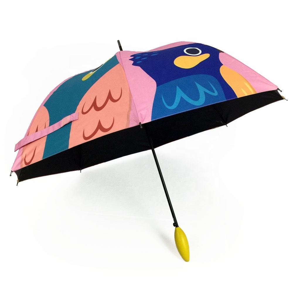 Yellow Cartoon Character Children Kids Stick Rain Umbrella