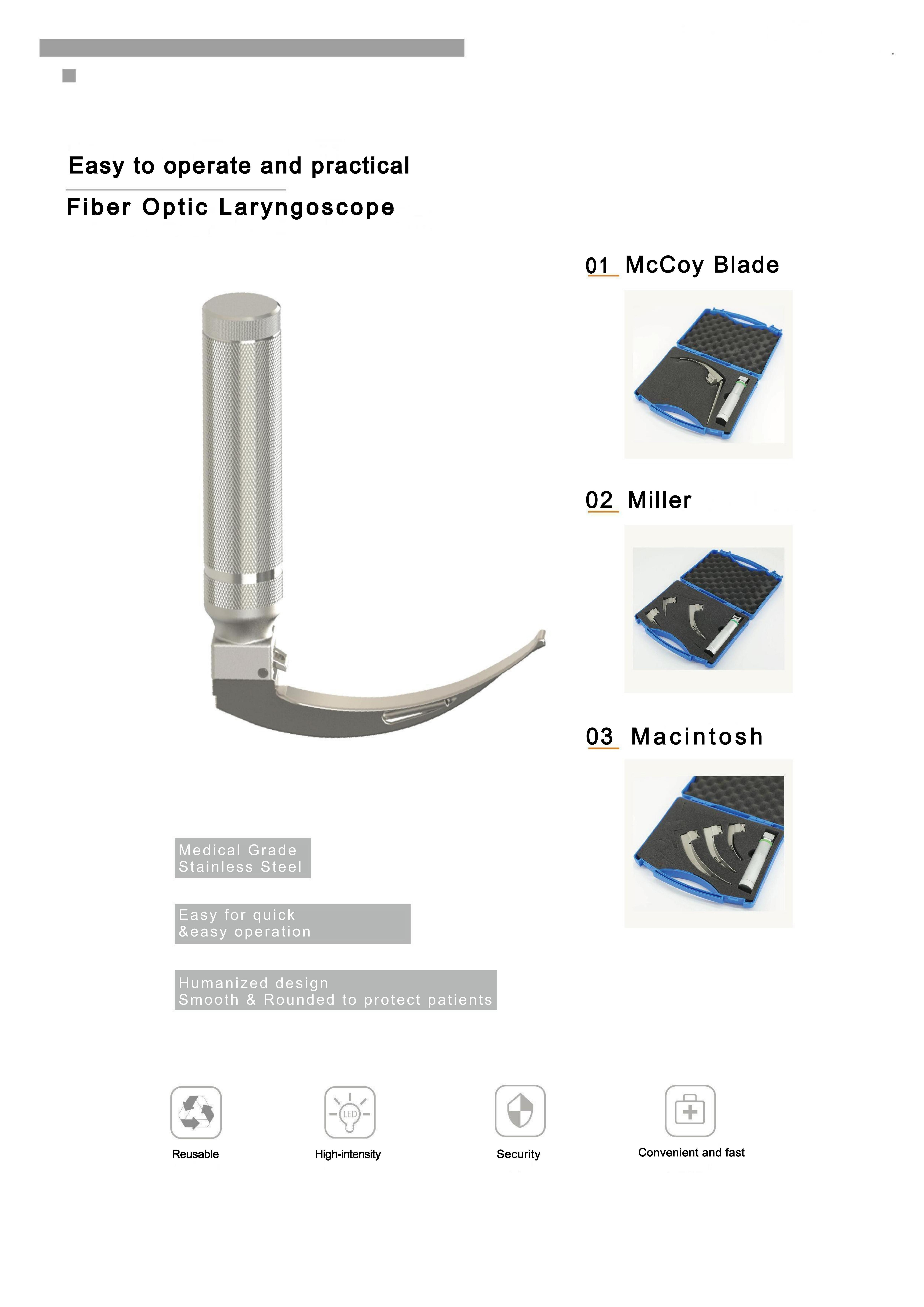 Cheap Price Good Quality Battery Handles  Reusable Flexible  Fiber Optic Laryngoscope