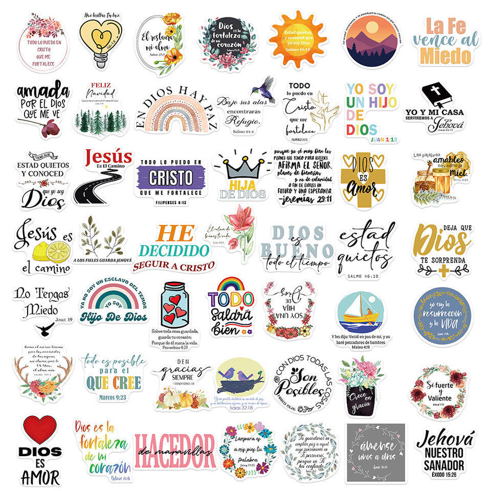 50Pcs Inspirational Spanish Bible Quotes Graffiti Stickers For Book Bottle Vinyl Jesus Phrases Word Decal Sticker