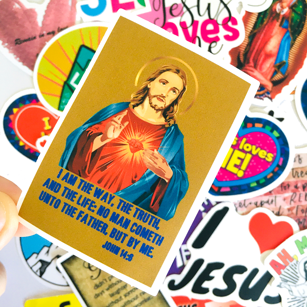 50 PCS Jesus and Cross Waterproof Stickers Christian Stickers  Religious Bible Faith Stickers.