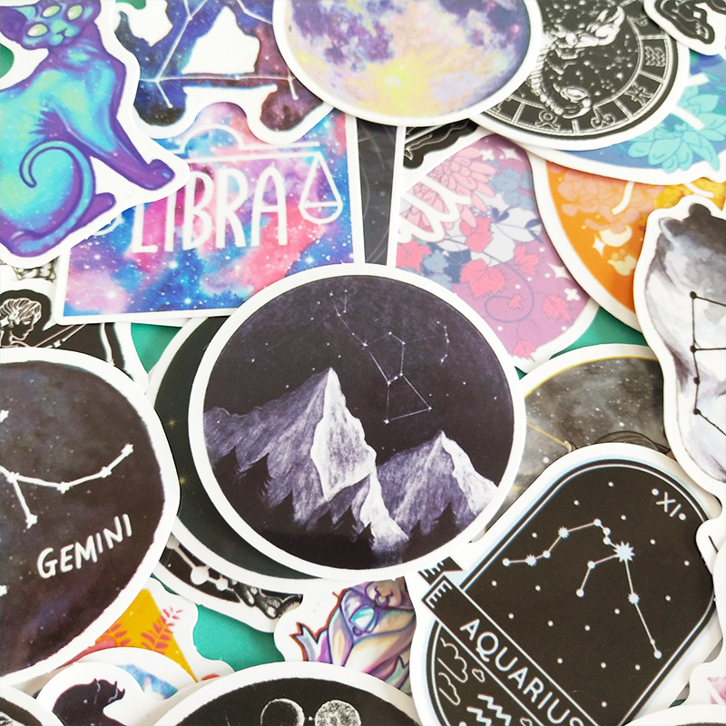 50 pcs  Constellations Zodiac Star Galaxy  Horoscope Stickers Harajuku Style Decals Northern Lights Starry Sky Stickers