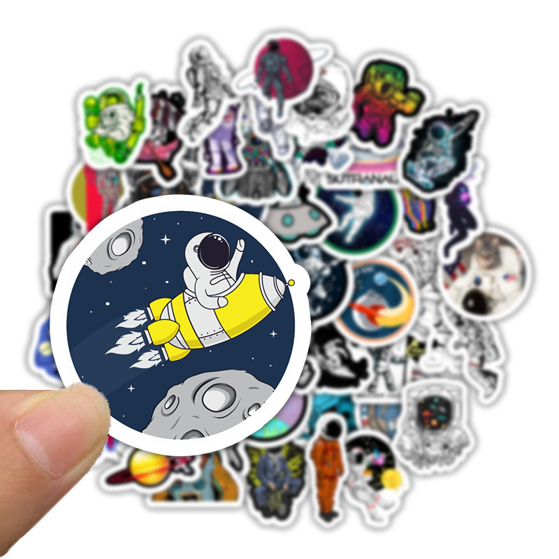 50 PCS Outer Space Stickers for Universe Astronaut Spaceman Rocket Ship Planet Sticker to Luggage Laptop Fridge Bicycle DIY Toy