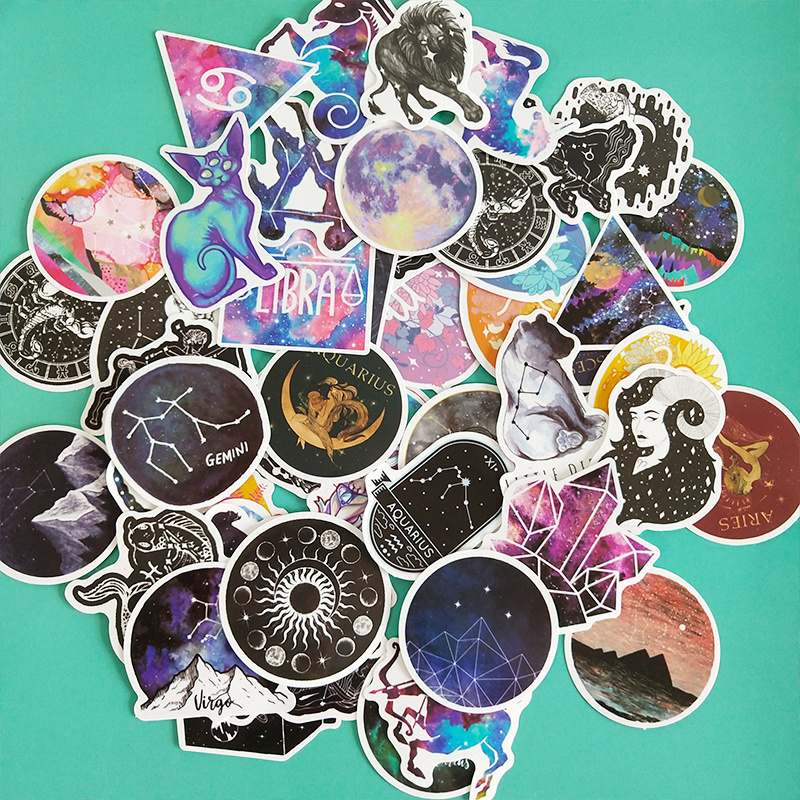 50 pcs  Constellations Zodiac Star Galaxy  Horoscope Stickers Harajuku Style Decals Northern Lights Starry Sky Stickers