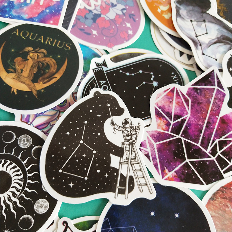 50 pcs  Constellations Zodiac Star Galaxy  Horoscope Stickers Harajuku Style Decals Northern Lights Starry Sky Stickers