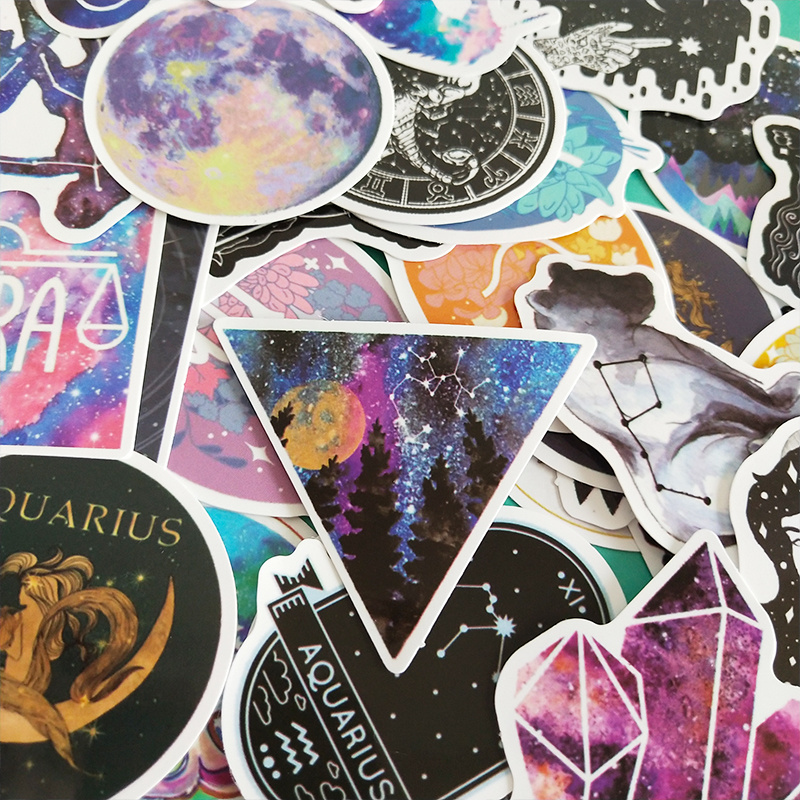 50 pcs  Constellations Zodiac Star Galaxy  Horoscope Stickers Harajuku Style Decals Northern Lights Starry Sky Stickers