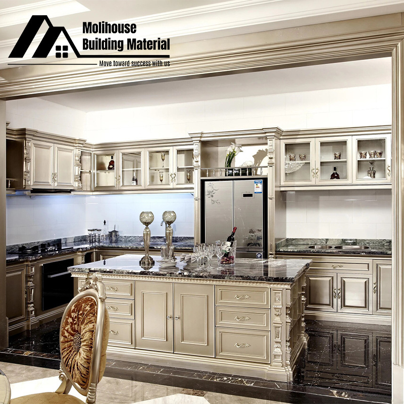 Modern Kitchen Furniture Cabinets Raised Door Design Ready To Assembled Complete Set Solid Wood Luxury Modular Kitchen Cabinets