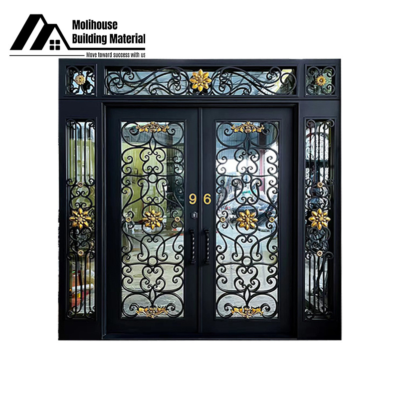 European Style Cheap Price Superior Quality Front Main Door Double Wrought Iron Door Entry Entrance Door