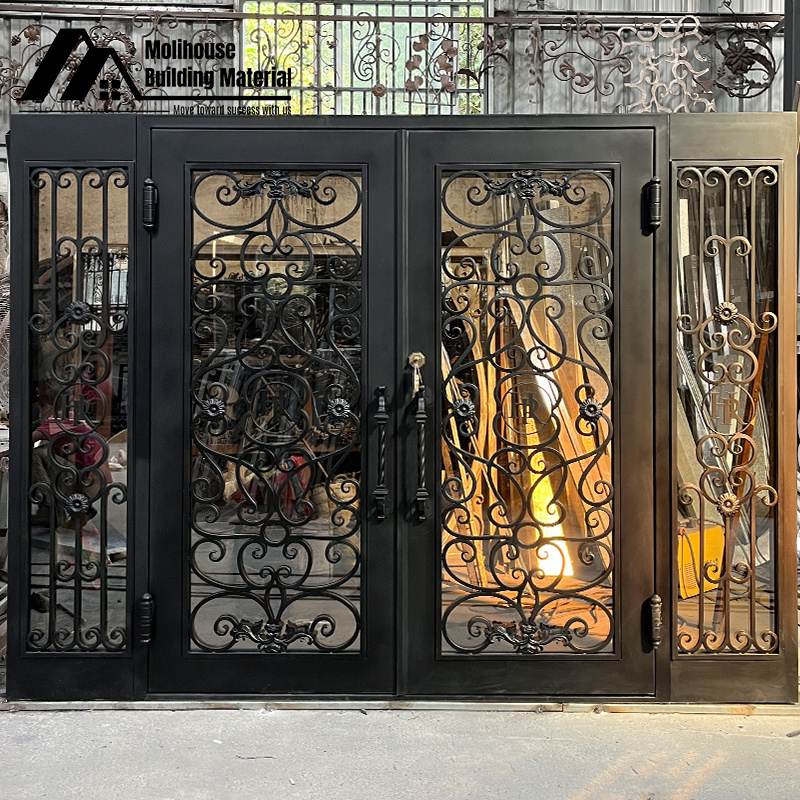 European Style Cheap Price Superior Quality Front Main Door Double Wrought Iron Door Entry Entrance Door