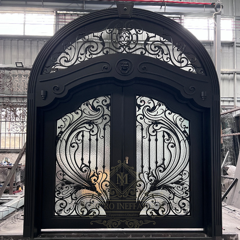 Egyptian Revial Style Galvanized Wrought Iron Entrance doors Main Entry Ornamental Steel Swing Front Main Door