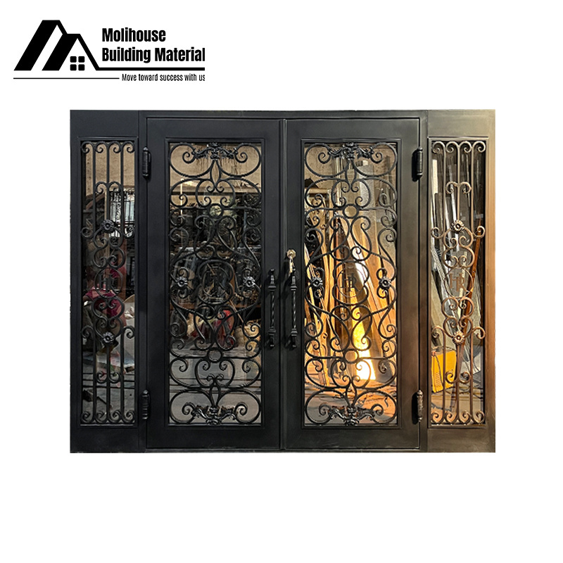 European Style Cheap Price Superior Quality Front Main Door Double Wrought Iron Door Entry Entrance Door