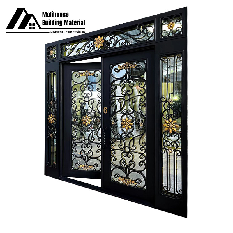 European Style Cheap Price Superior Quality Front Main Door Double Wrought Iron Door Entry Entrance Door