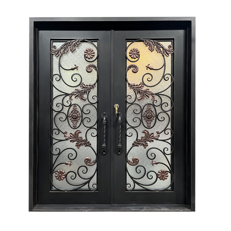 Egyptian Revial Style Galvanized Wrought Iron Entrance doors Main Entry Ornamental Steel Swing Front Main Door