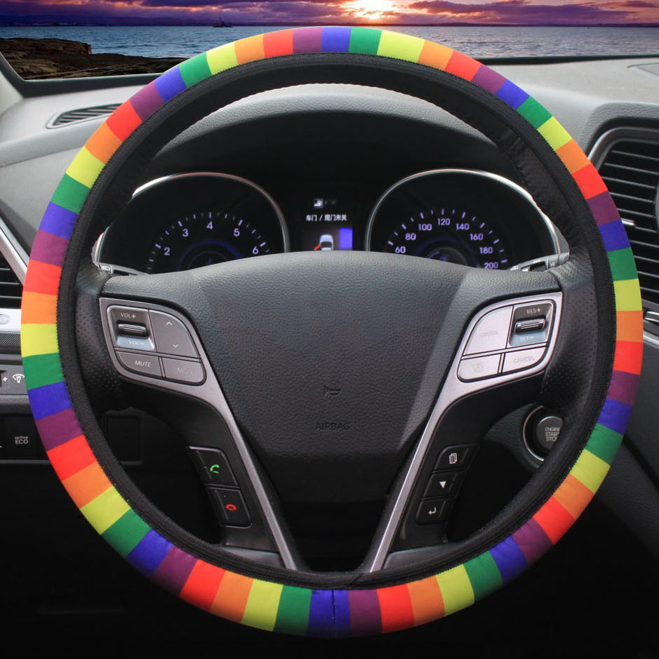 LGBTQ Rainbow GAY pride Steering Wheel Cover for Auto Wheel Cover Stretch Neoprene Wheel Protector Non Slip Print Cute