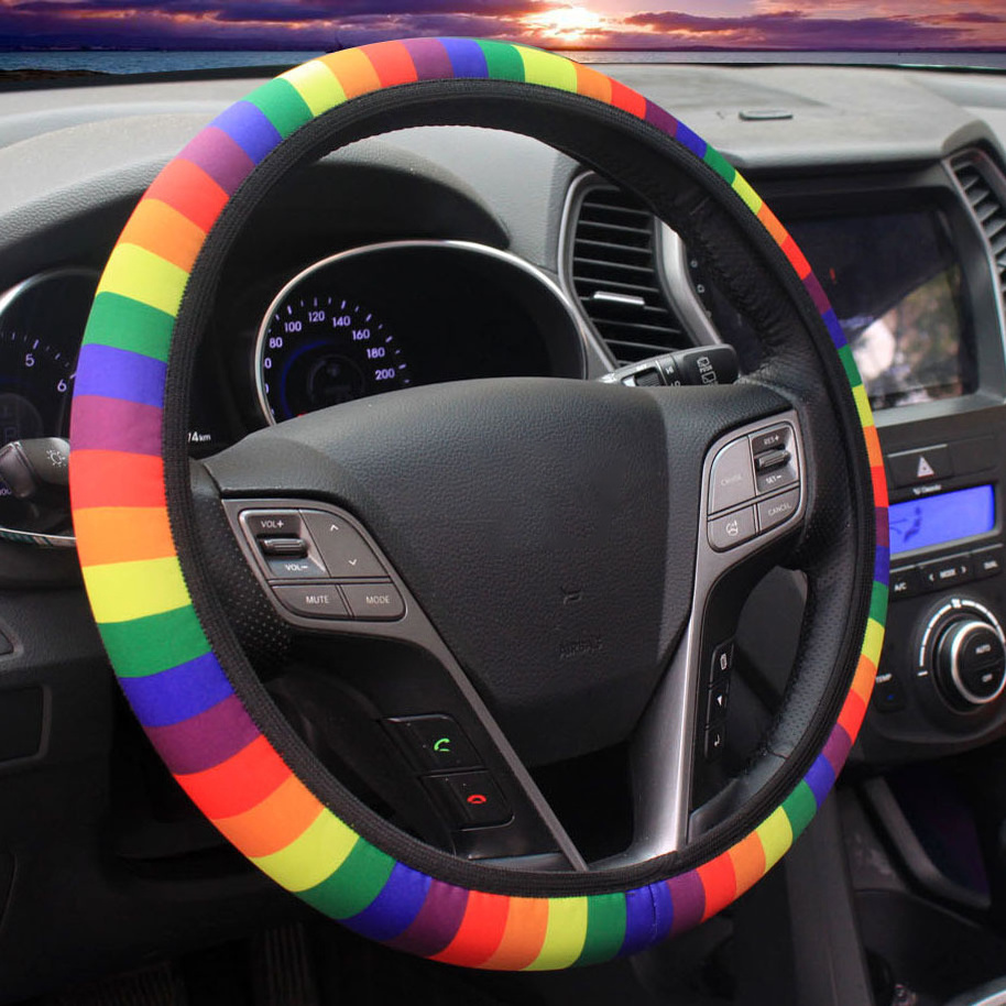 LGBTQ Rainbow GAY pride Steering Wheel Cover for Auto Wheel Cover Stretch Neoprene Wheel Protector Non Slip Print Cute