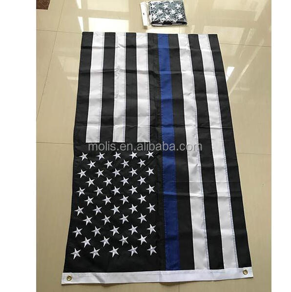 Stock 100%polyester red stripe thin blue line USA flag