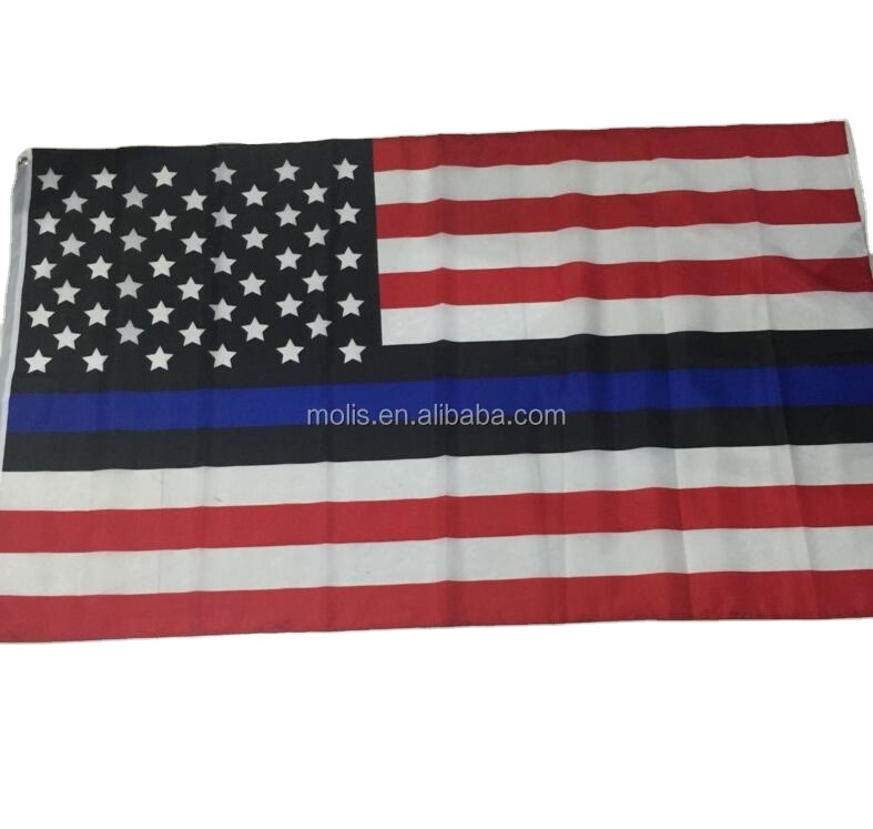 Stock 100%polyester red stripe thin blue line USA flag