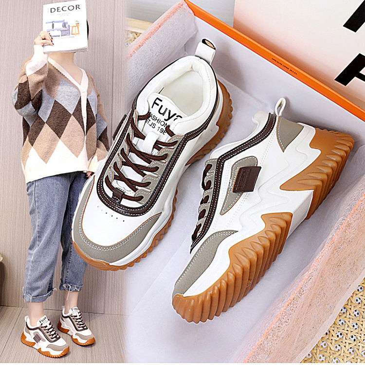 2024pu Upper Flat Sneakers Lady Women's Thick Sole White Walking Street Shoes For Women Lady