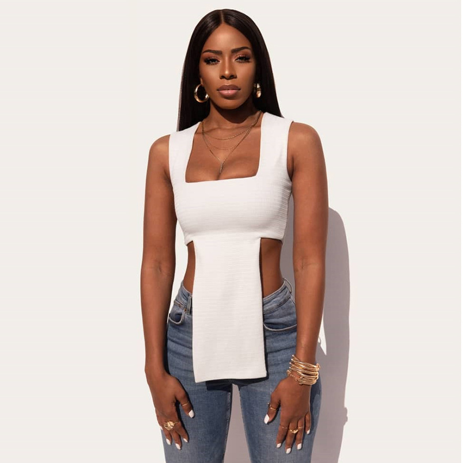 Z55345 Wholesale Clothing X-Long Cleavage Square Collar Tank Top Skinny Corset Top Tank Vest Street Active Women's Crop Top