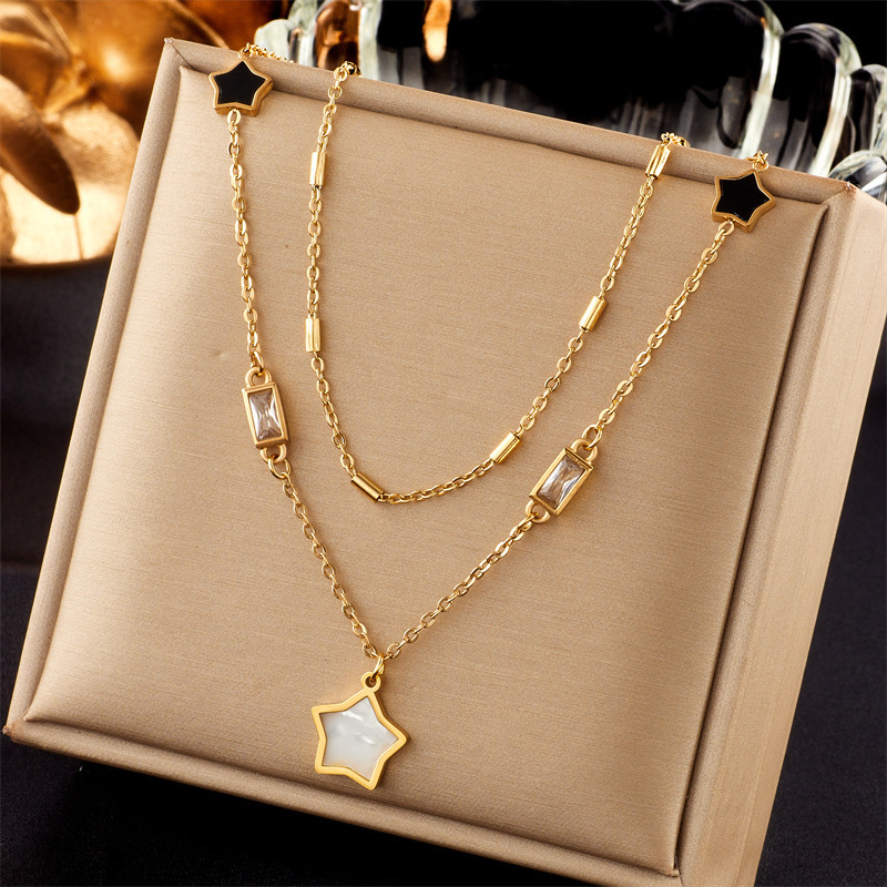 New Non Tarnish Stainless Steel Real Gold Layered Heart Butterfly Pendant Necklace Women Multilayer Zircon Star Necklace Gift