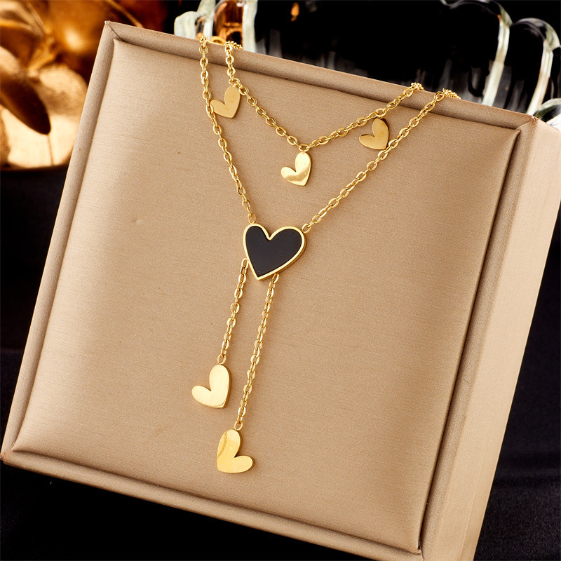 New Non Tarnish Stainless Steel Real Gold Layered Heart Butterfly Pendant Necklace Women Multilayer Zircon Star Necklace Gift