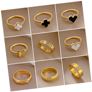 Love Four-Leaf Clover Trend Rings 18k Gold Plated Stainless Steel Adjustable Ring For Women